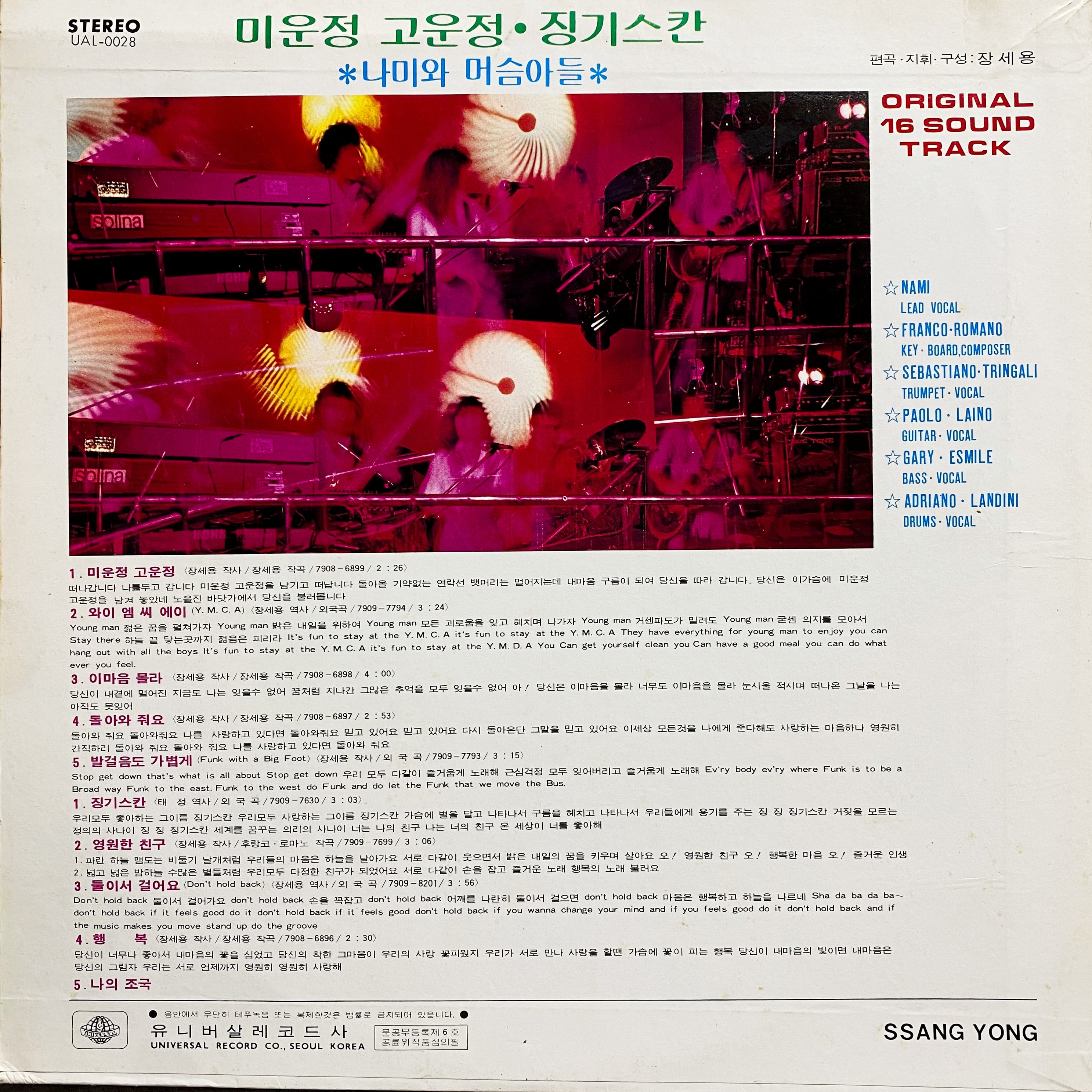 Back cover of the 1979 Nami and Moseum Sons LP with personnel and production credits